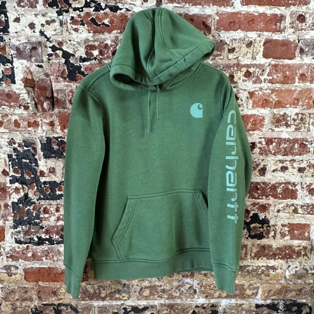 Carhartt Womens Green Medium Hoodie Midweight Sleeve Logo